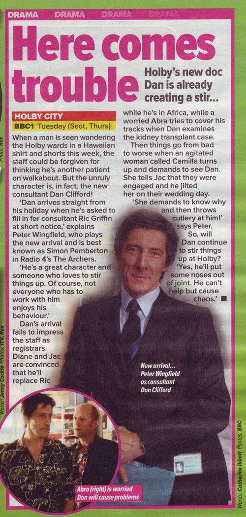An article about Peter on Holby City