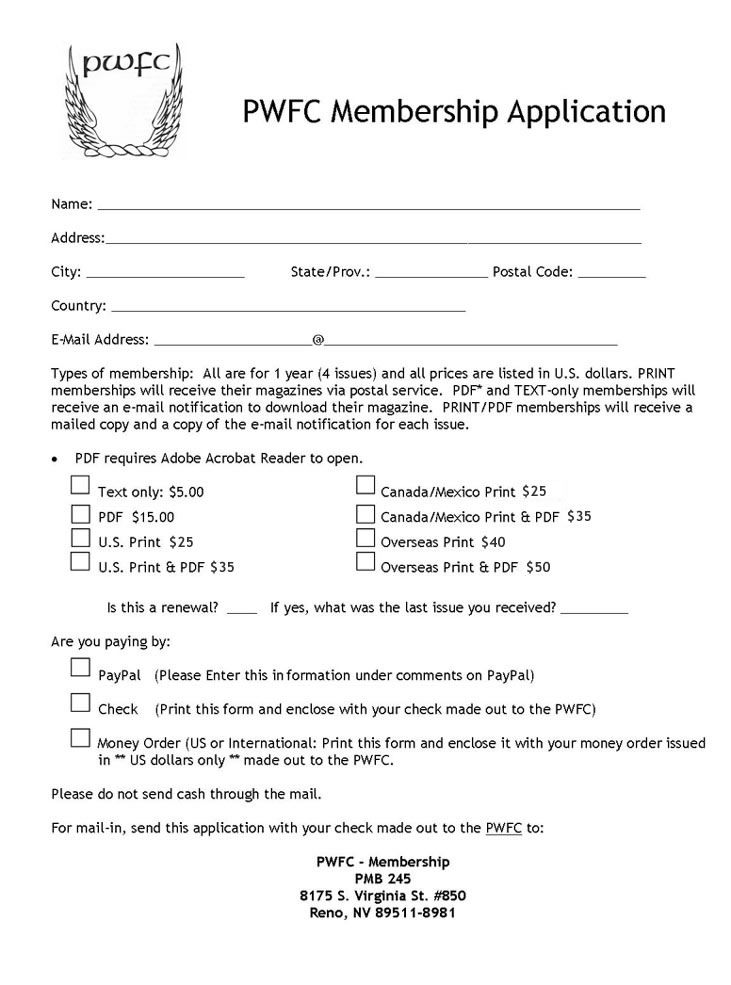 PWFC Membership Application Blank